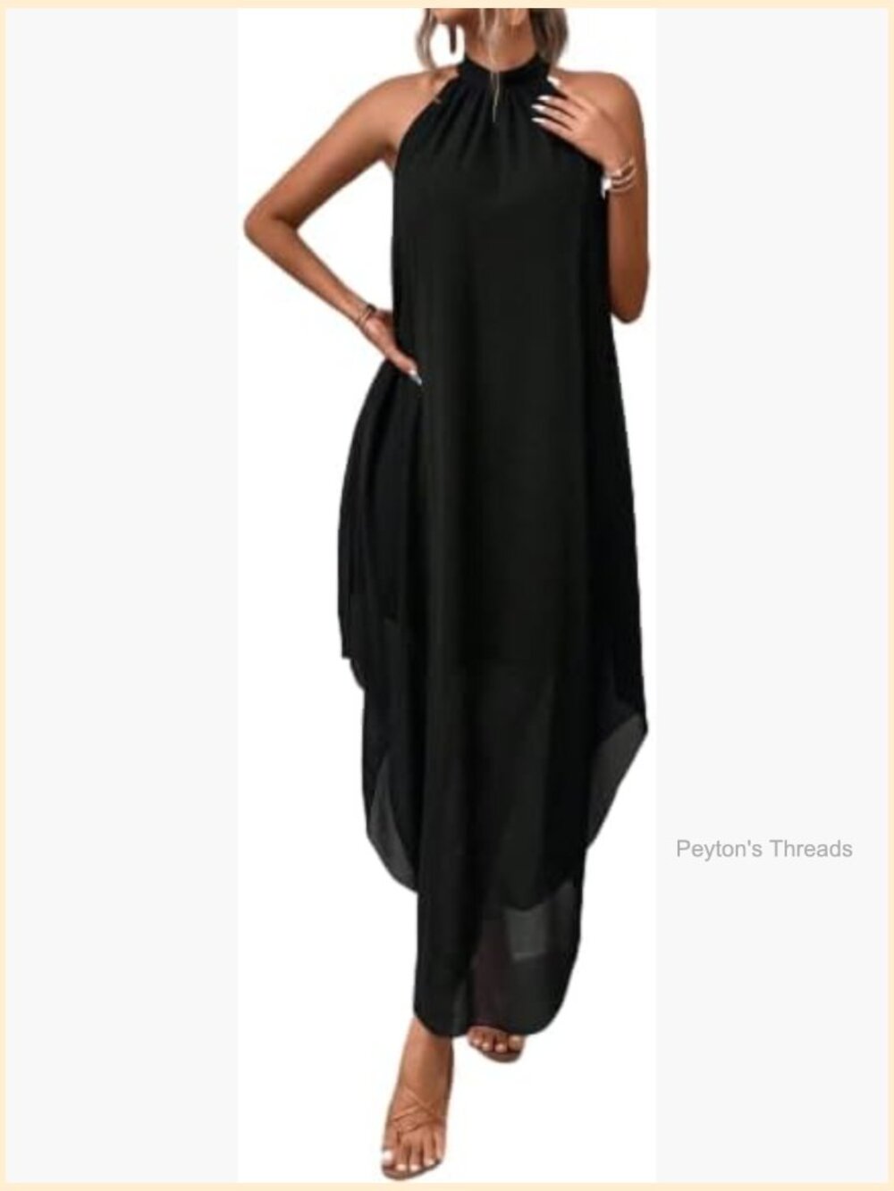 Sleeveless Halter Neck Long Dress With Asymmetrical Hem For Wedding Guest